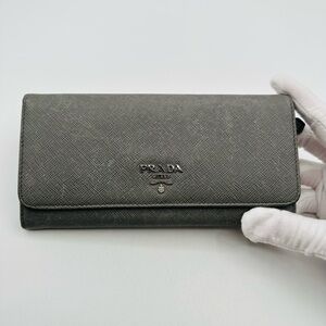 Prada Saffiano Leather Flap Wallet in Charcoal Gray